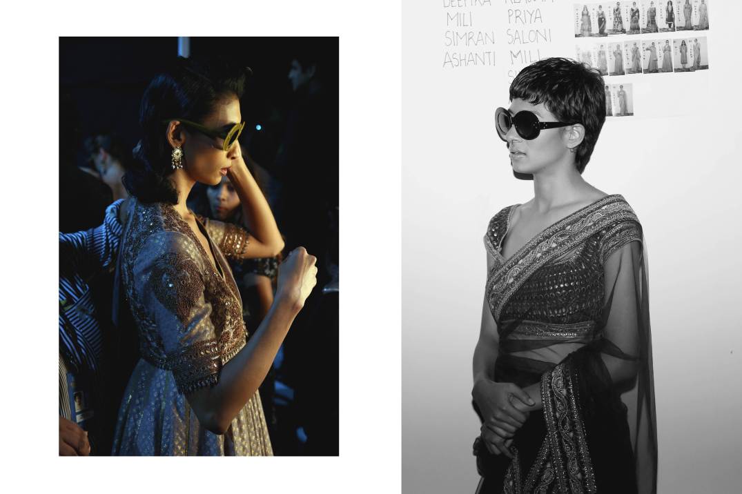jj valaya-backstage-fashion week india-aifw-indian models-saree-indian wear-sunglasses-desi-new delhi (2)